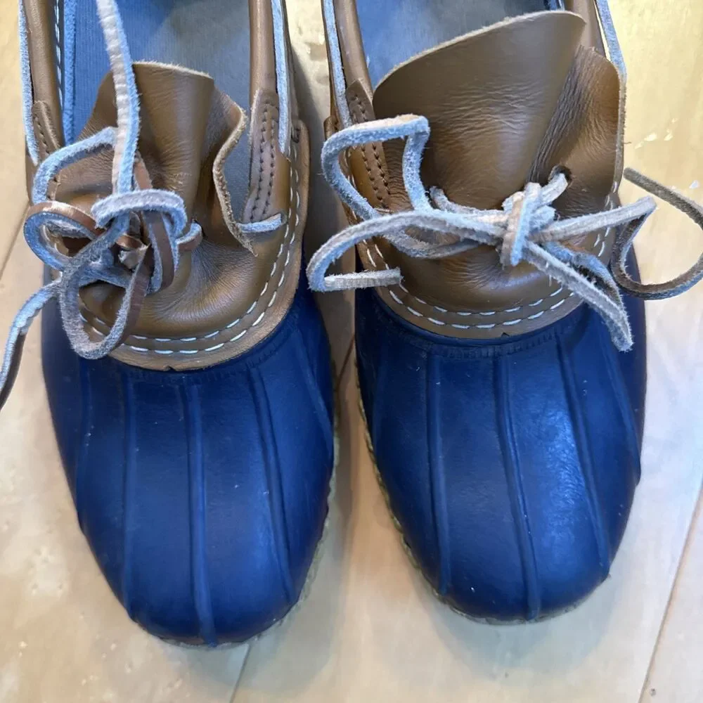 L.L. Bean Navy Blue and Brown Leather Duck Shoes